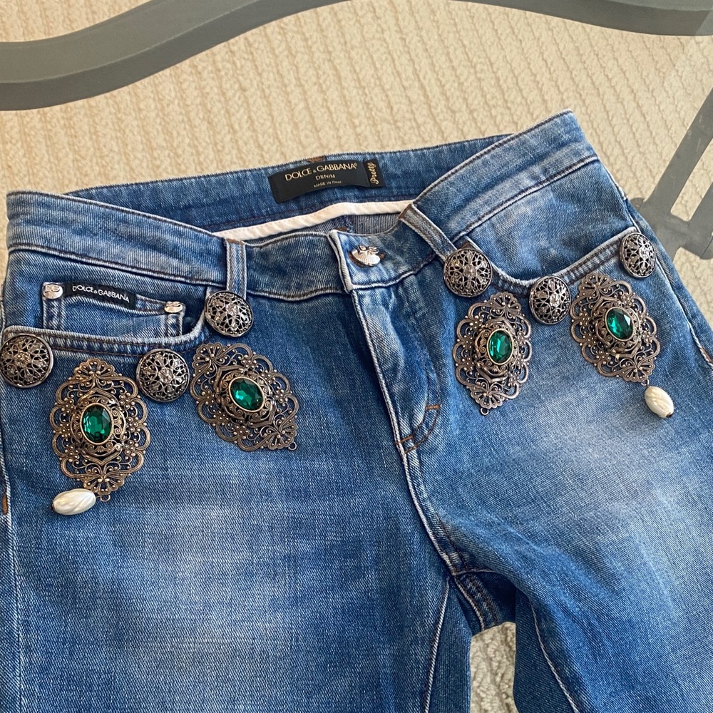 Dolce & Gabbana Blue Skinny Jeans with Embellishments